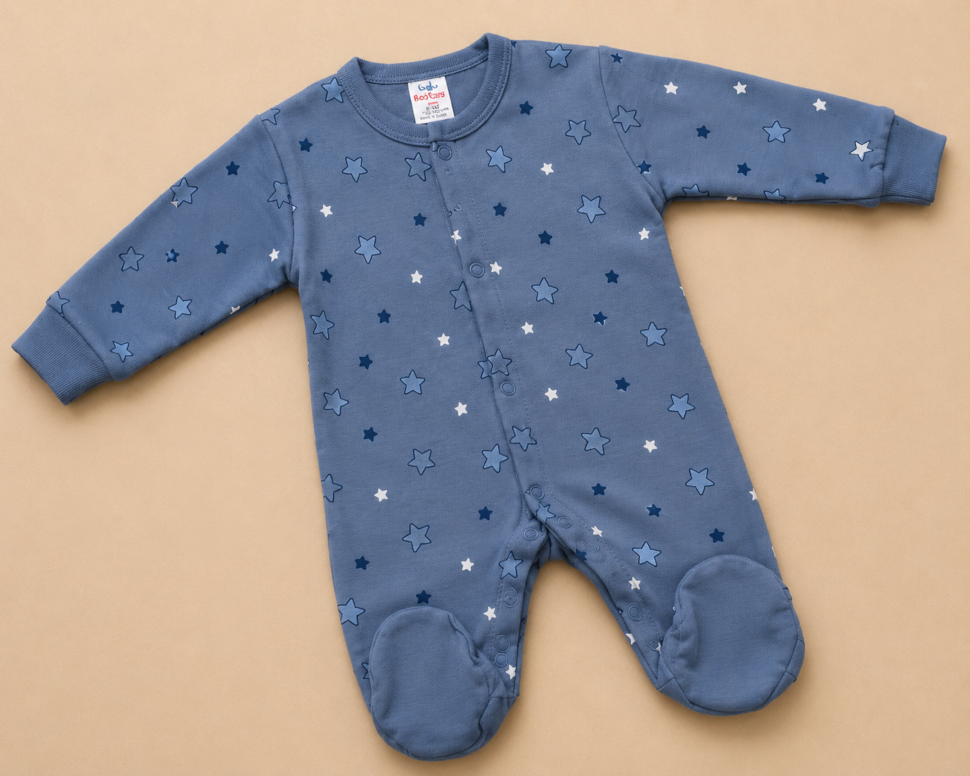 Baby Star Print Cotton Sleepsuit | Soft Full Sleeve Footed Romper for Newborns & Infants