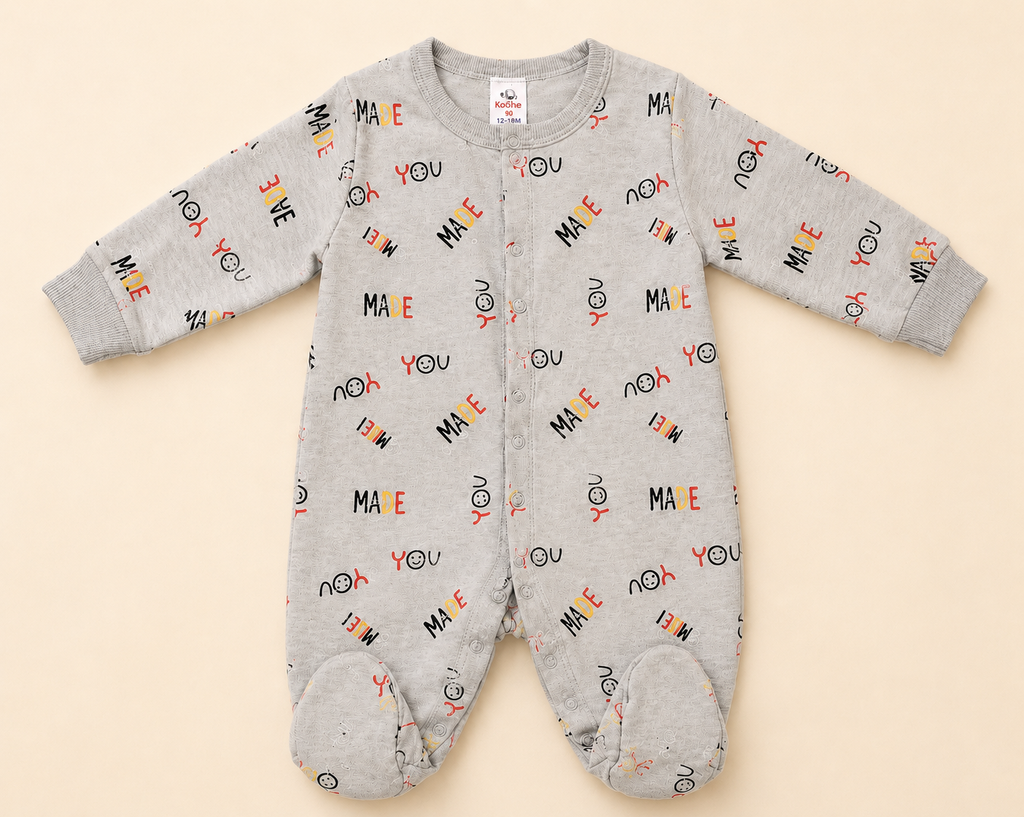 Baby "Made for You" Cotton Sleepsuit Romper | Soft Full Sleeve Footed Baby Onesie
