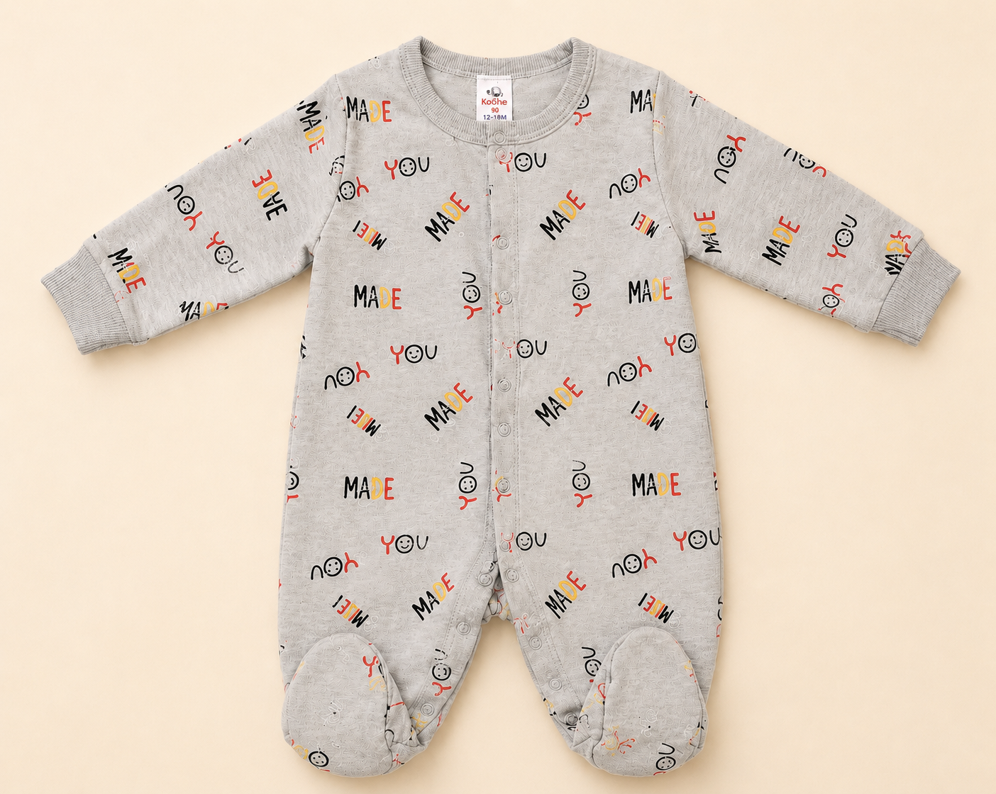 Baby "Made for You" Cotton Sleepsuit Romper | Soft Full Sleeve Footed Baby Onesie
