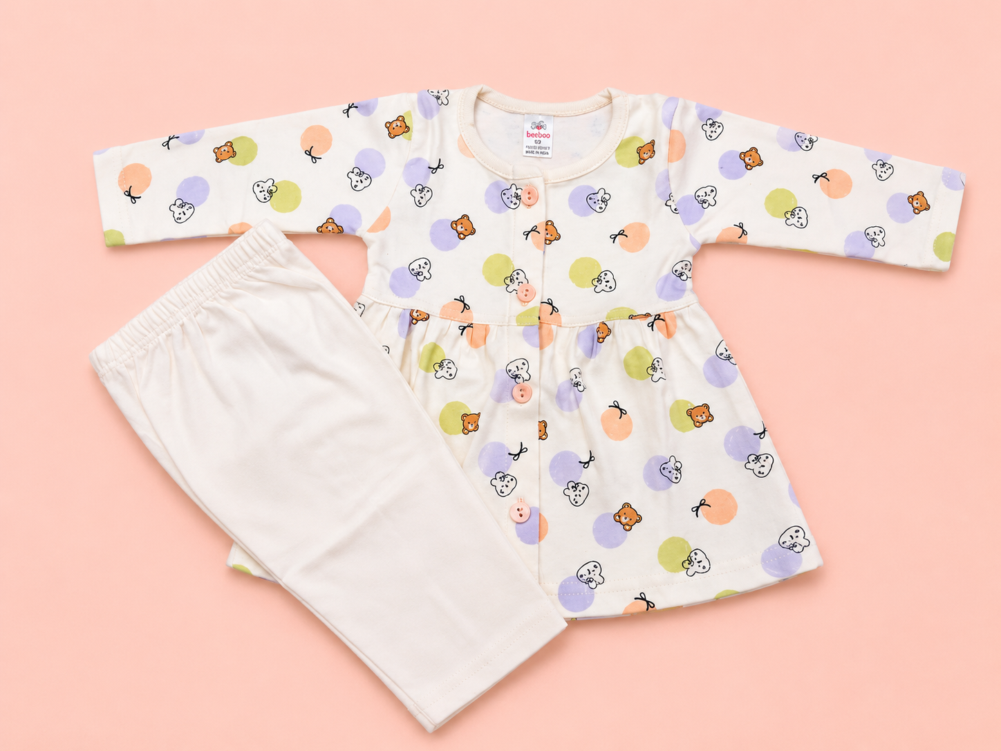 🧸 Playful Bear Print Dress Set with Leggings