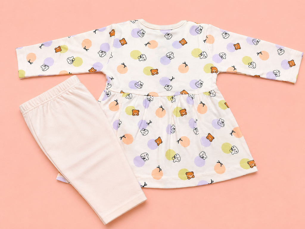 🧸 Playful Bear Print Dress Set with Leggings