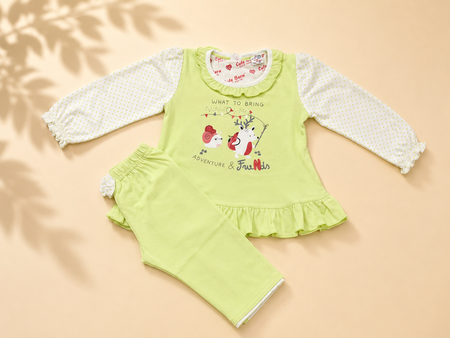 Baby Girls Lime Green Adventure & Friends Outfit Set | Soft Cotton 2-Piece Set