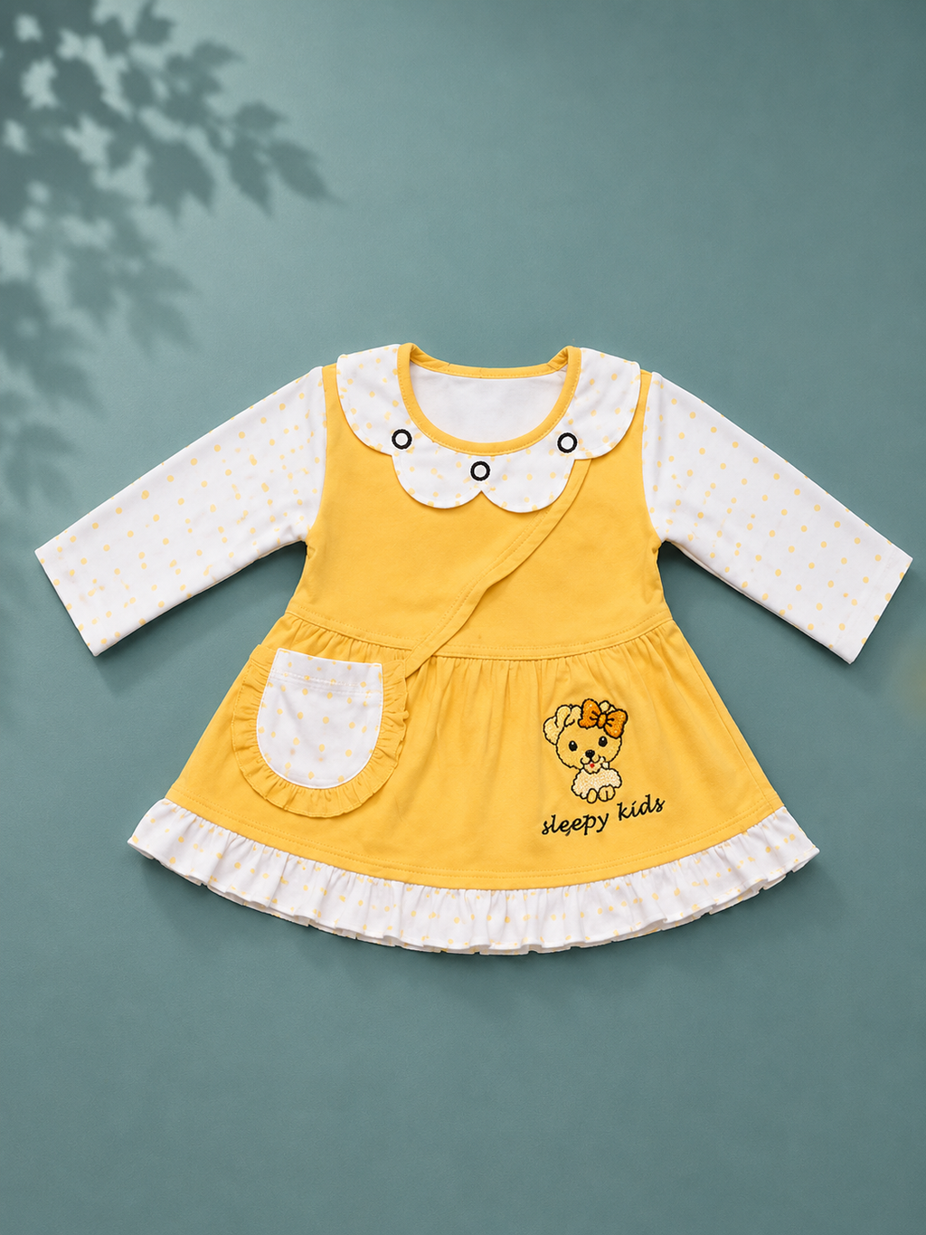 Baby Girls Happy Bear Yellow Outfit Set | Cute 2‑Piece Cotton Clothing Set