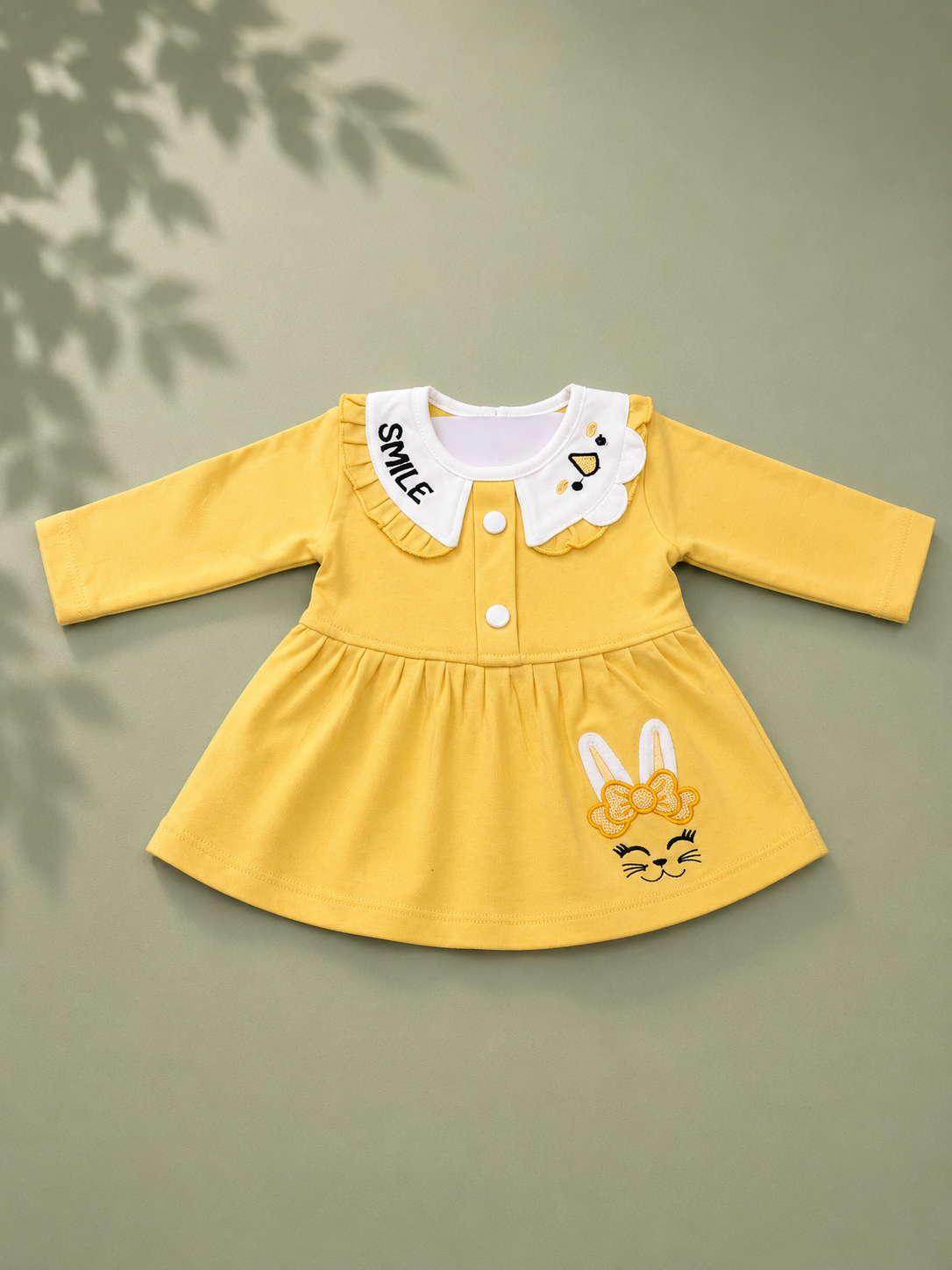 Baby Girls Bunny Smile Yellow Outfit Set | Cute 2‑Piece Cotton Clothing Set