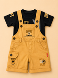 Kids Mustard Dungaree Shorts & Black Graphic Tee Co-Ord Set
