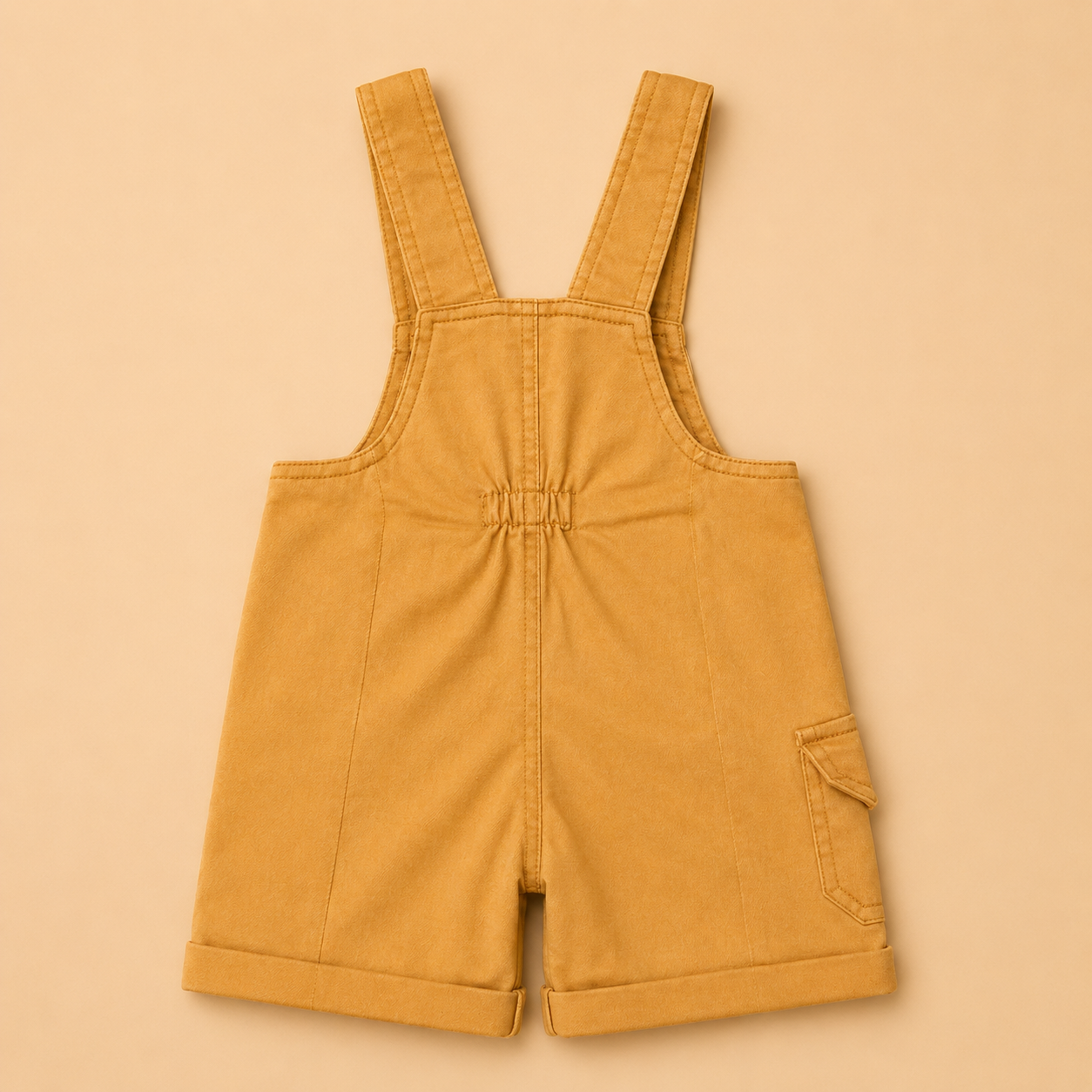 Kids Mustard Dungaree Shorts & Black Graphic Tee Co-Ord Set
