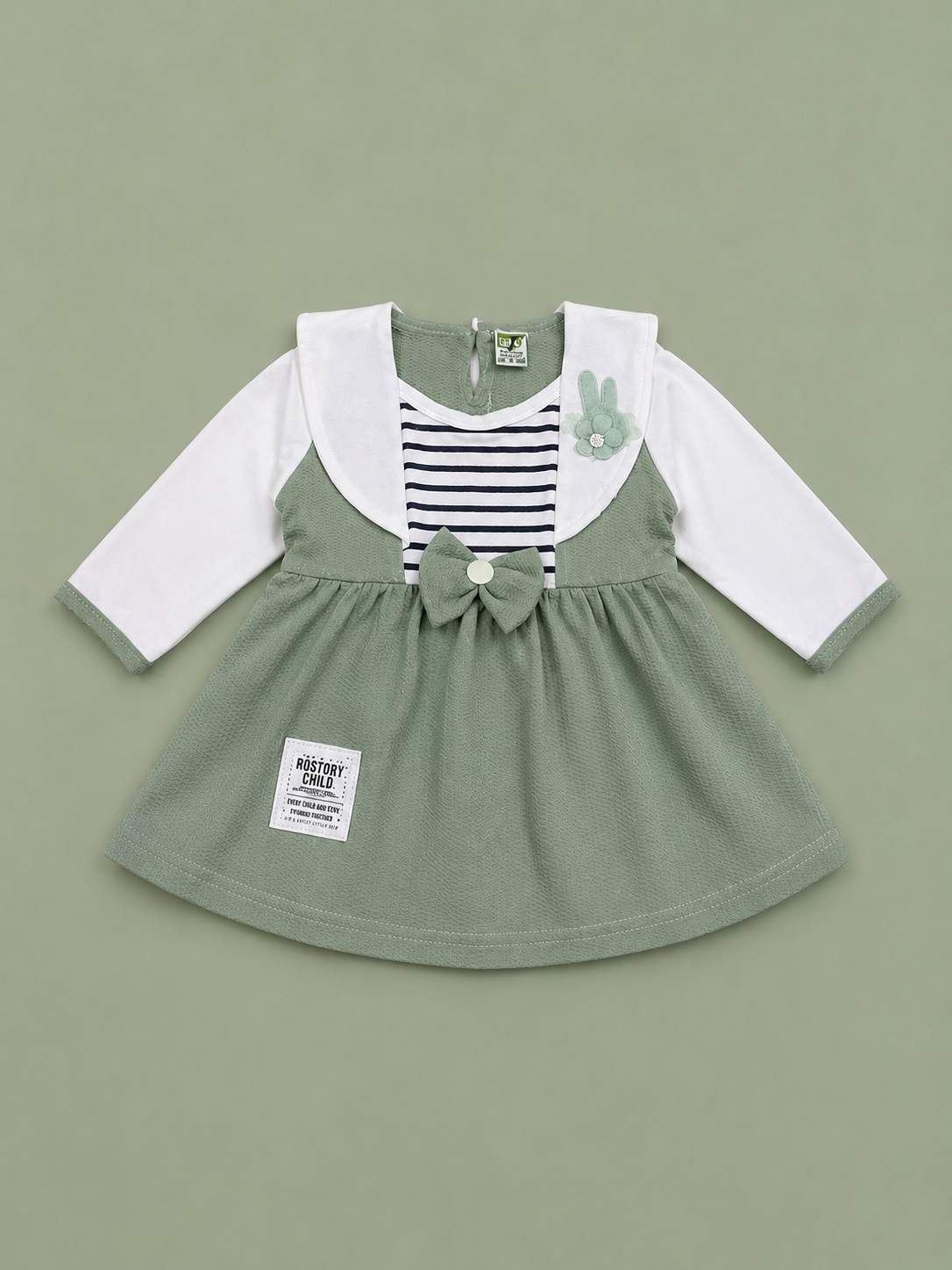 Baby Girls Bunny Bow Green Outfit Set | Cute 2‑Piece Cotton Clothing Set