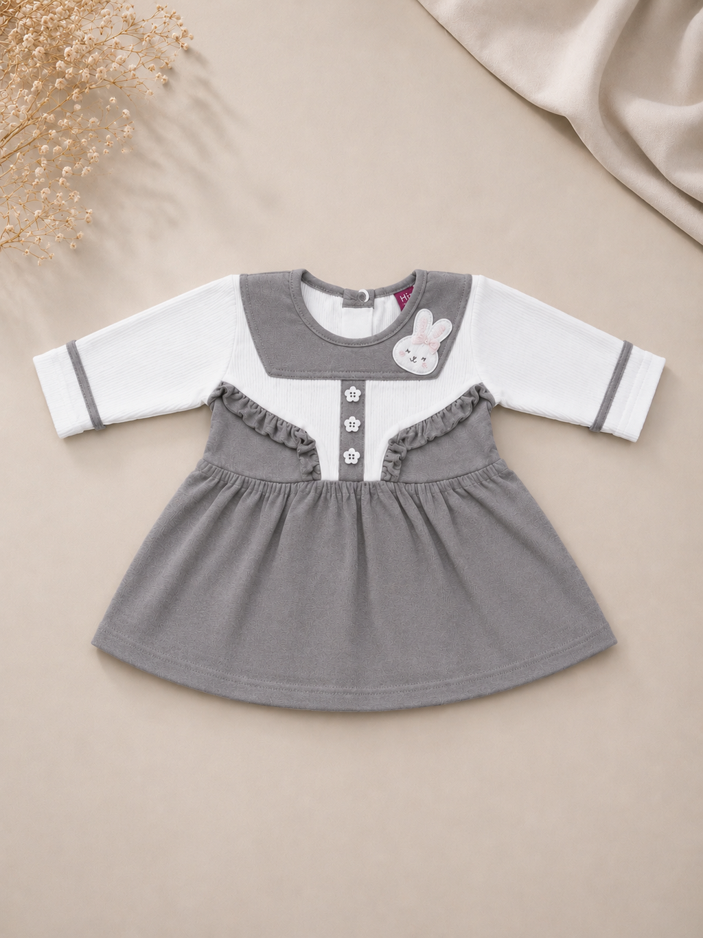 Baby Girls Bunny Bloom Gray & White Outfit Set | Cute 2‑Piece Cotton Clothing Set