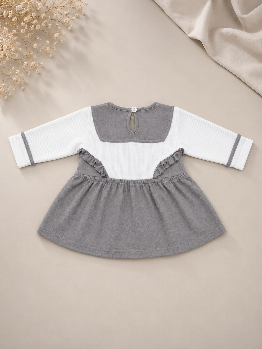 Baby Girls Bunny Bloom Gray & White Outfit Set | Cute 2‑Piece Cotton Clothing Set