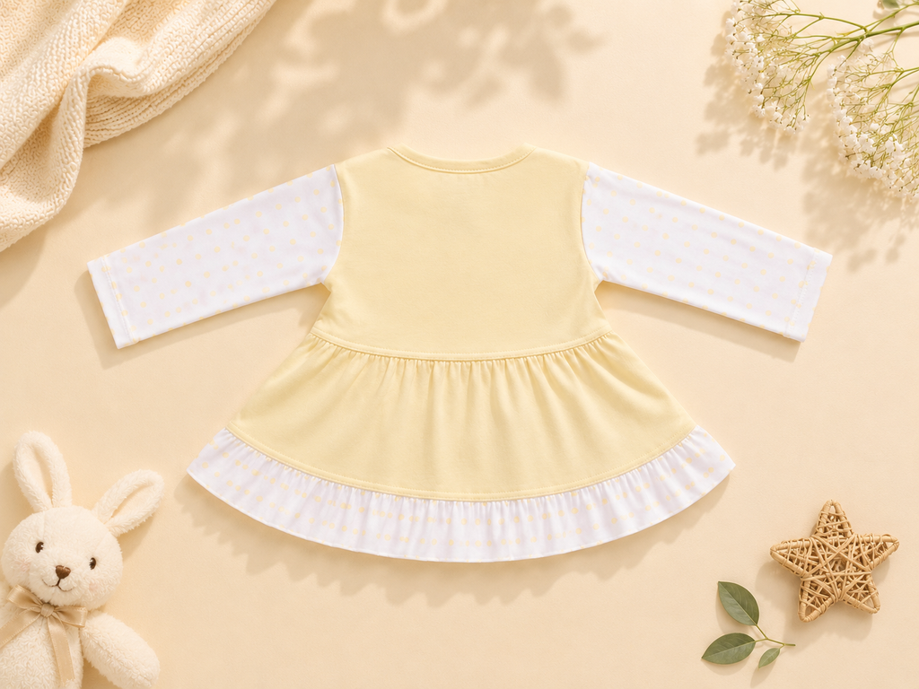Baby Girls Happy Bear Yellow Outfit Set | Cute 2‑Piece Cotton Clothing Set