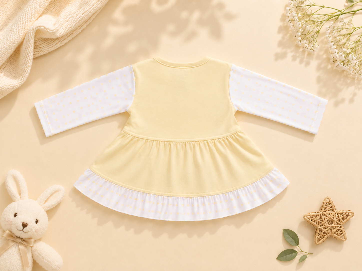 Baby Girls Happy Bear Yellow Outfit Set | Cute 2‑Piece Cotton Clothing Set