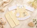 Baby Girls Happy Bear Yellow Outfit Set | Cute 2‑Piece Cotton Clothing Set