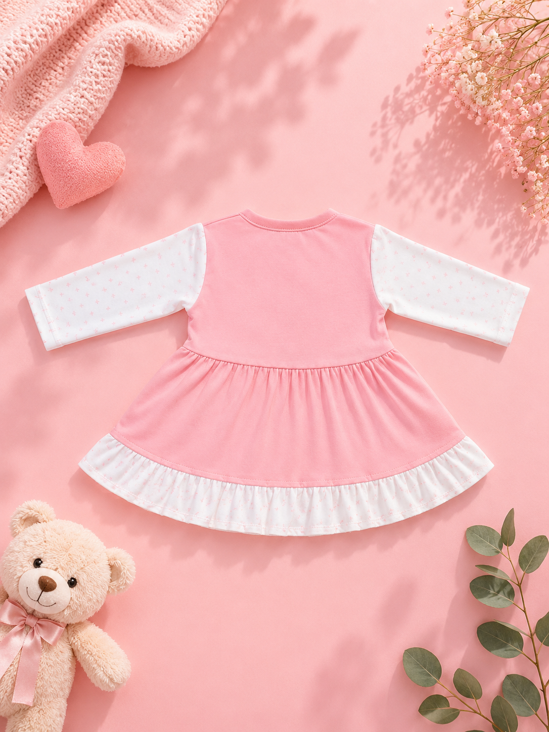 Baby Girls Happy Bear Pink Outfit Set | Cute 2‑Piece Cotton Clothing Set