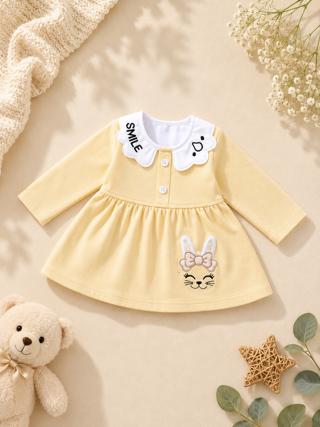 Baby Girls Bunny Smile Outfit Set | Cute 2‑Piece Cotton Clothing Set