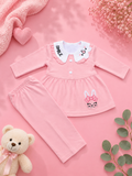 Baby Girls Bunny Smile Pink Outfit Set | Cute 2‑Piece Cotton Clothing Set