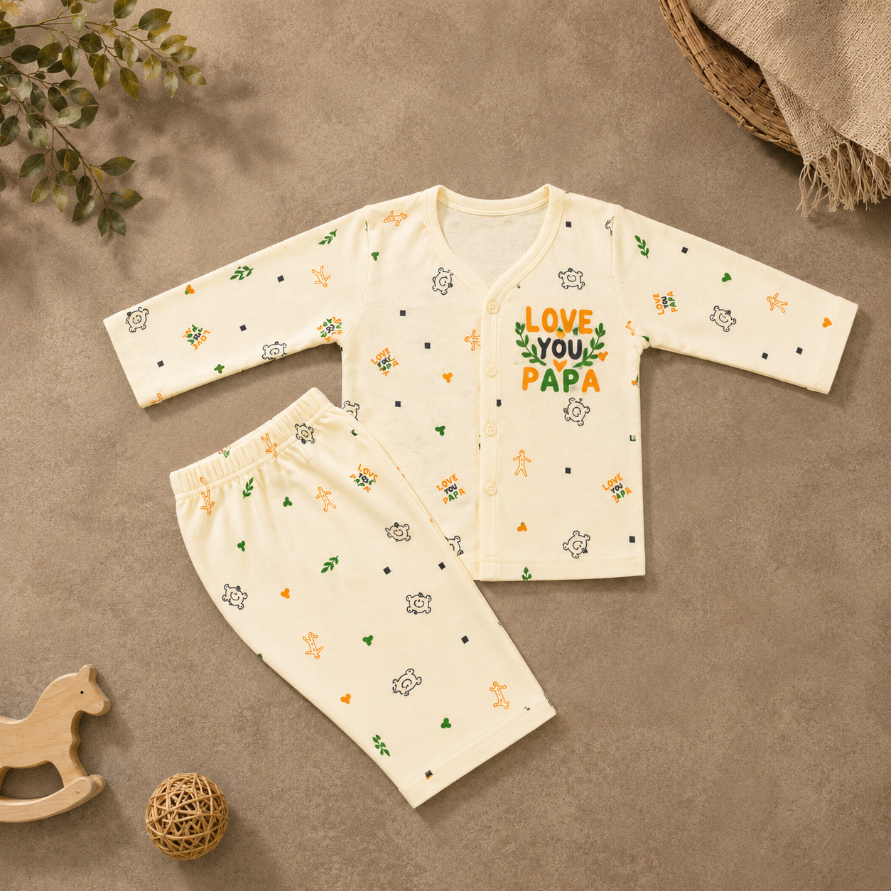 Baby Girls/Boys Love You Papa Pajama Set | Cute 2‑Piece Sleepwear