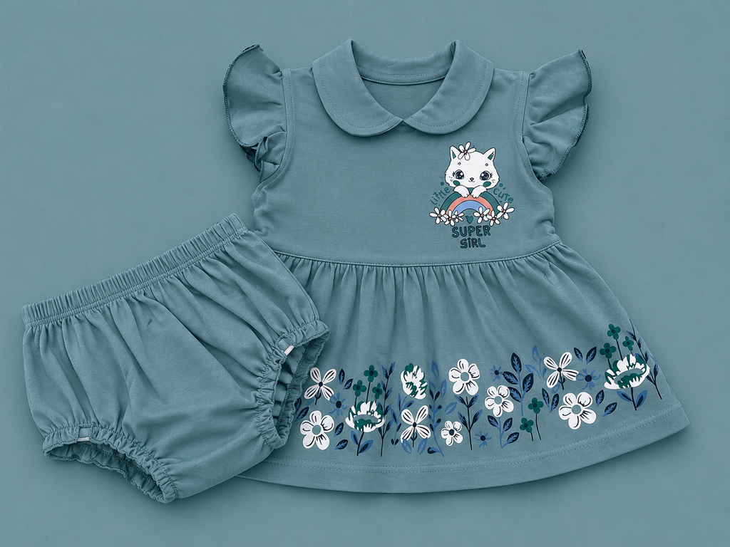 Baby Girls Super Girl Blue Outfit Set | Cute 2‑Piece Cotton Clothing Set