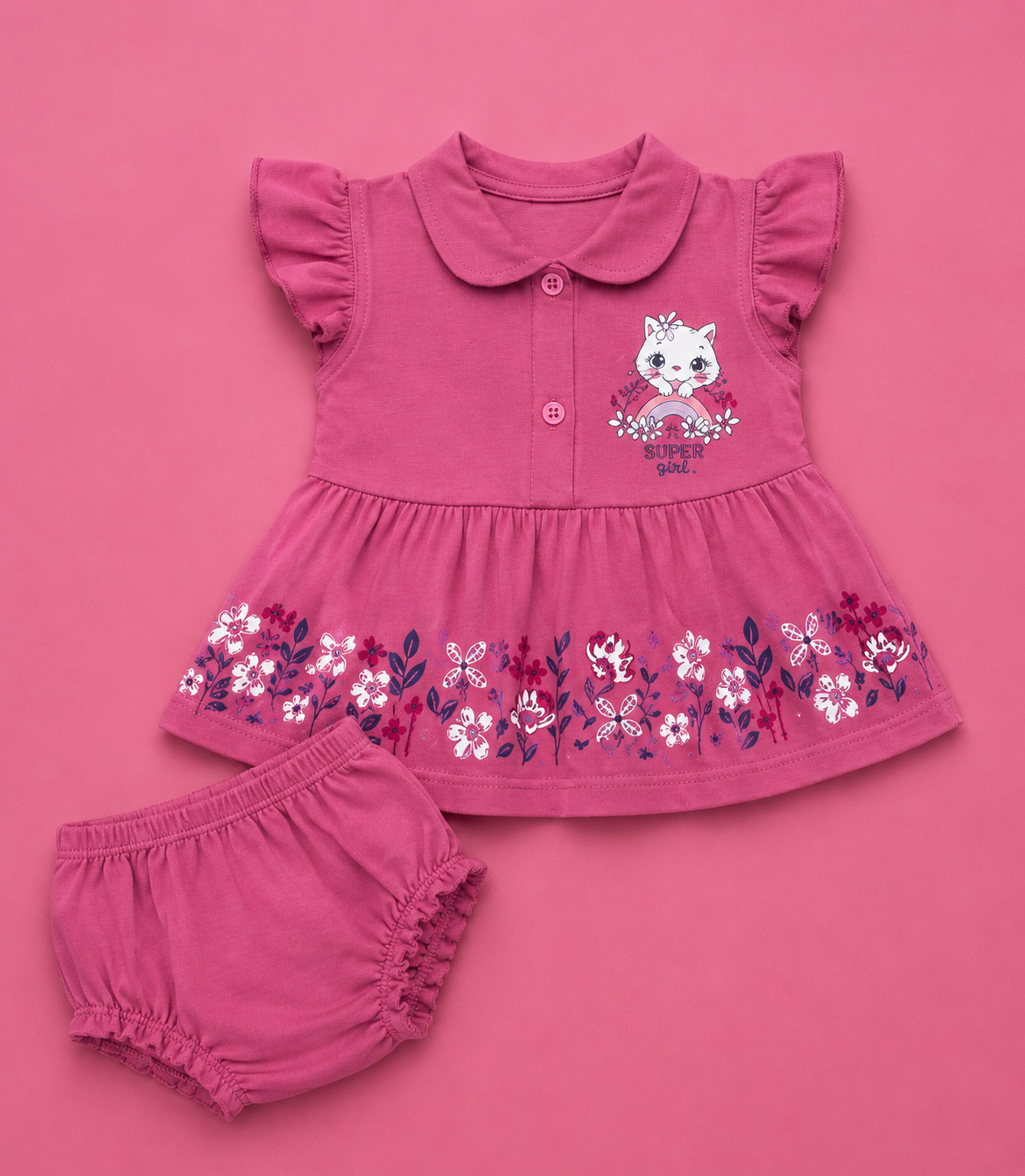 Baby Girls Super Girl Blue Outfit Set | Cute 2‑Piece Cotton Clothing Set