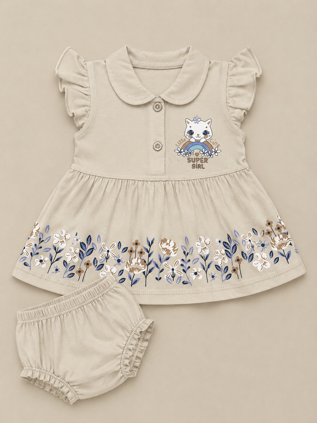 Baby Girls Super Girl Blue Outfit Set | Cute 2‑Piece Cotton Clothing Set