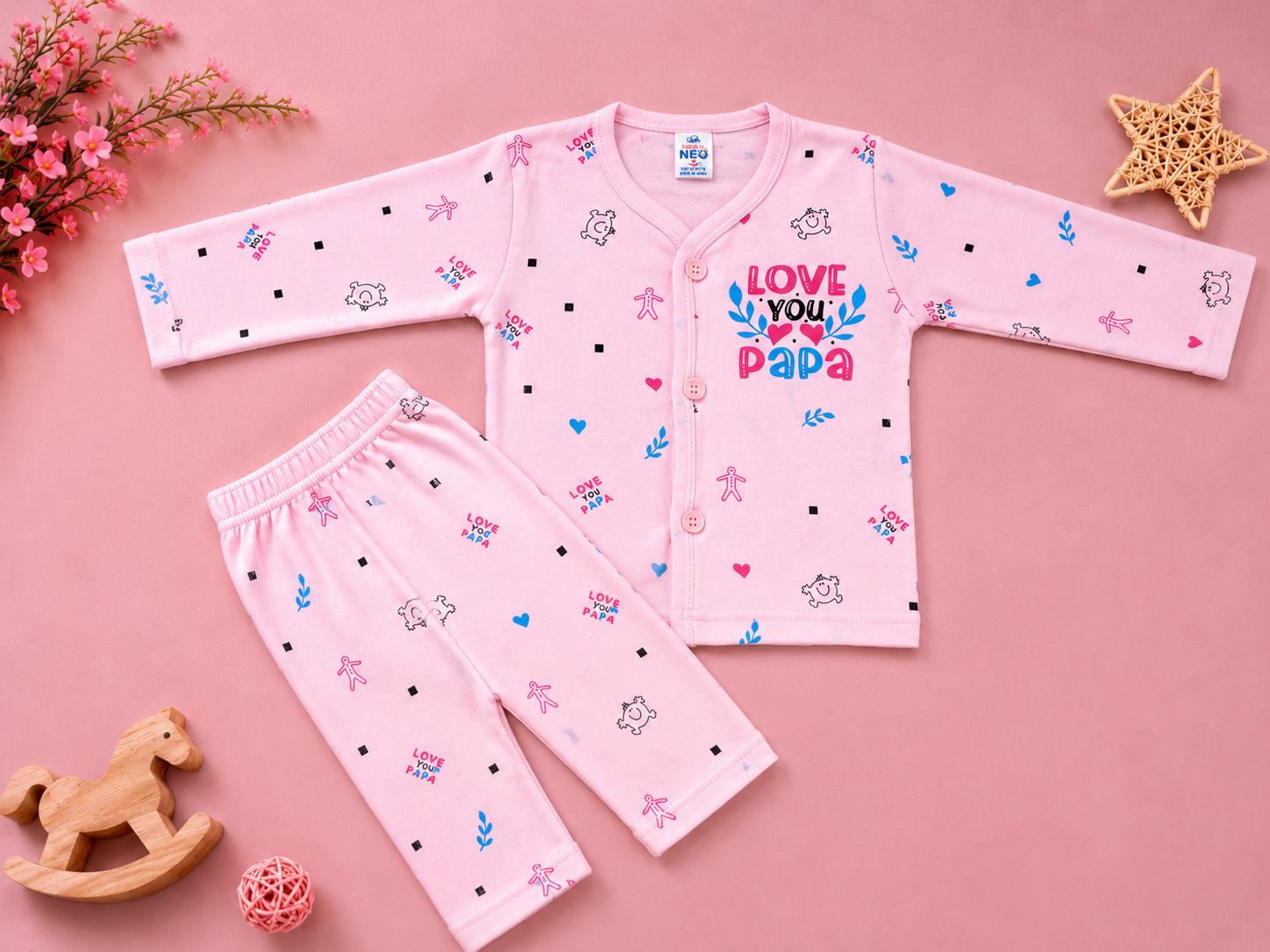 Baby Girls/Boys Love You Papa Pajama Set | Cute 2‑Piece Sleepwear