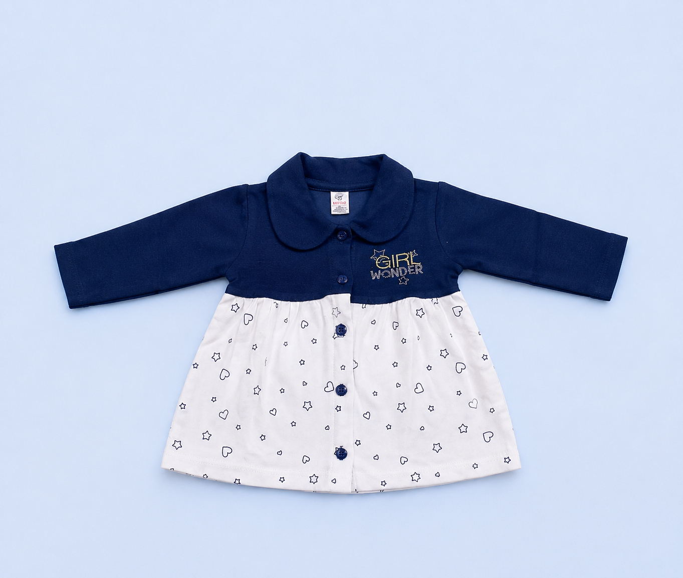 Baby Girls Full Sleeve Cotton Dress & Pant Set | Navy Blue