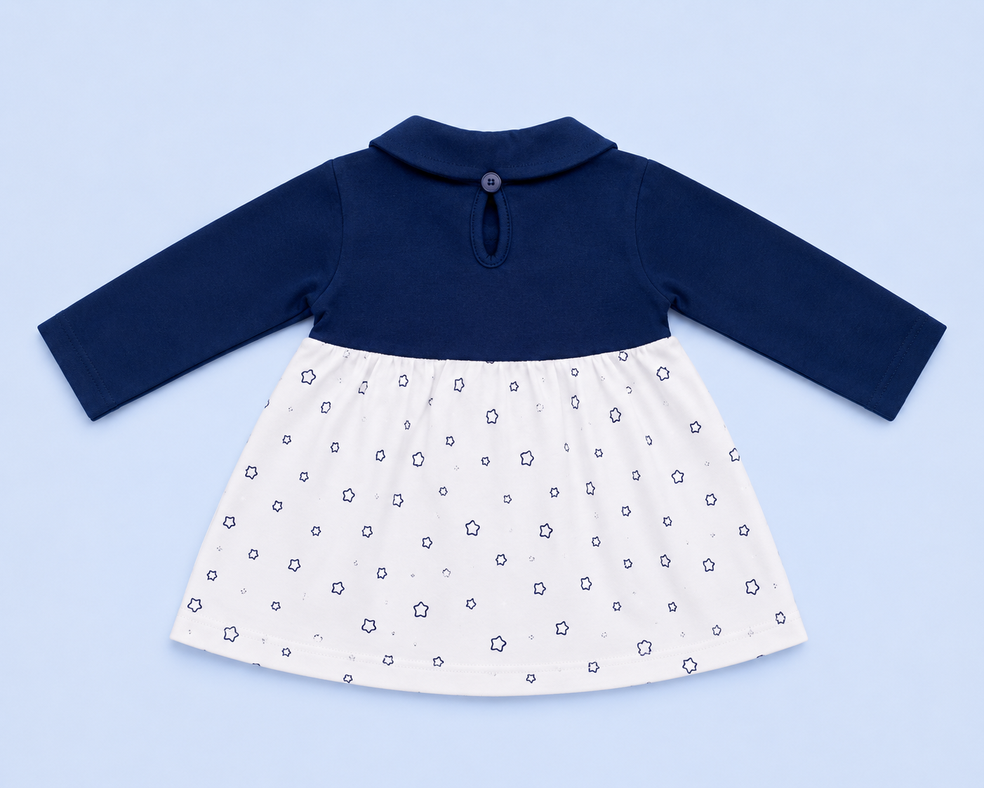 Baby Girls Full Sleeve Cotton Dress & Pant Set | Navy Blue