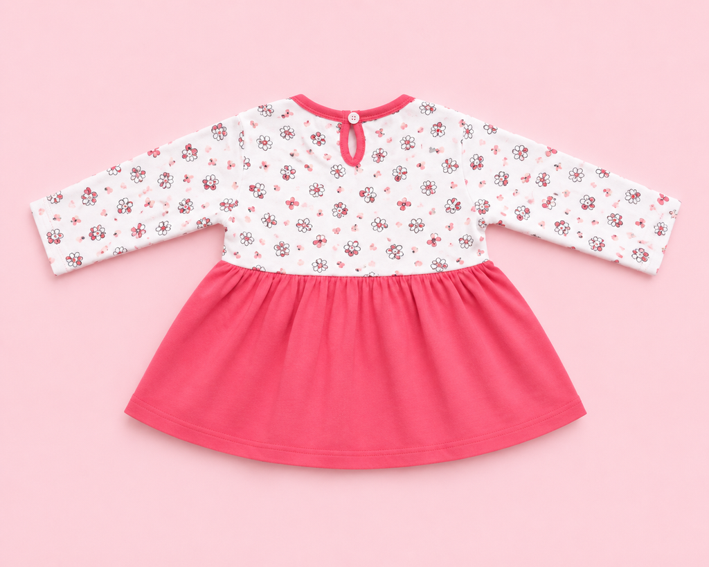 Baby Girls Pink Cotton Dress & Pant Set with Sling Bag | Full Sleeve