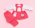 Baby Girls Pink Cotton Dress & Pant Set with Sling Bag | Full Sleeve