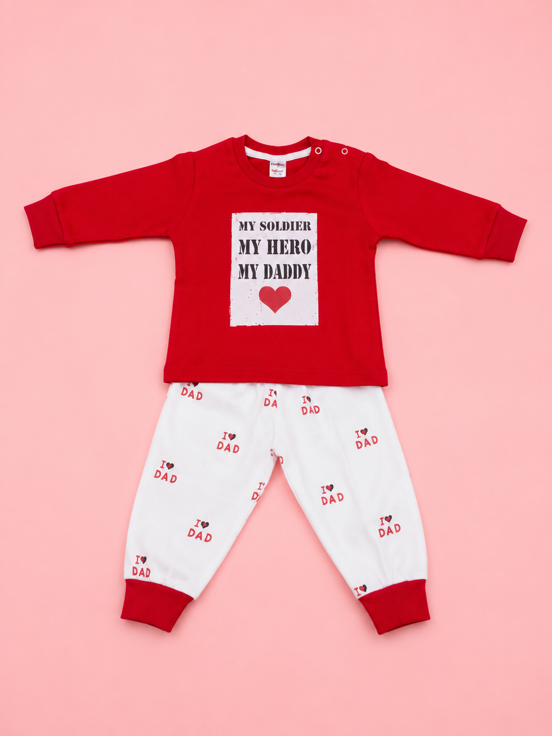 Baby Boys Cotton Full Sleeve T-Shirt & Pant Set | My Soldier My Hero My Daddy
