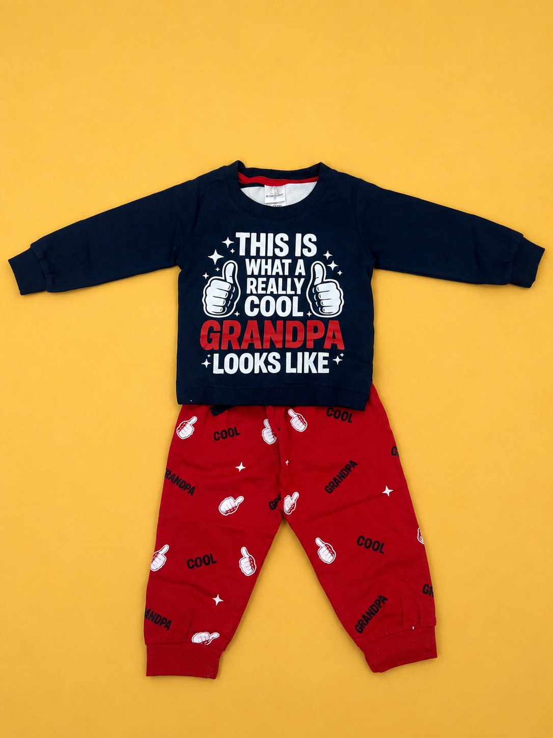 Baby Boys Cotton Full Sleeve T-Shirt & Pant Set | Cool Grandpa Print