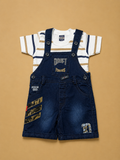 Baby Boys Denim Dungaree Shorts with Striped T-Shirt | 2-Piece Outfit