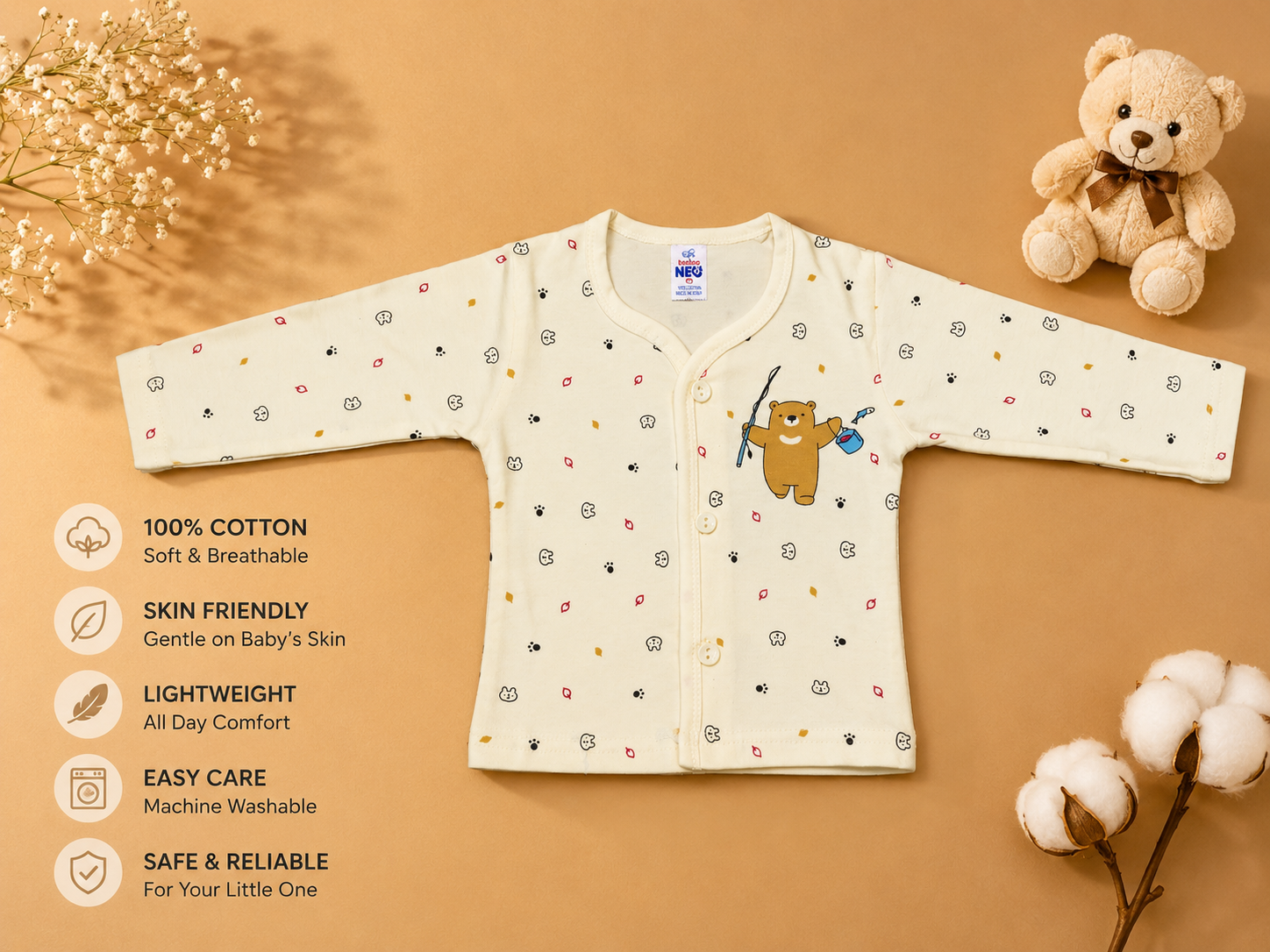 Newborn Baby 4-Piece Cotton Clothing Gift Set | Full Sleeve | light yellow | 0–3 Months