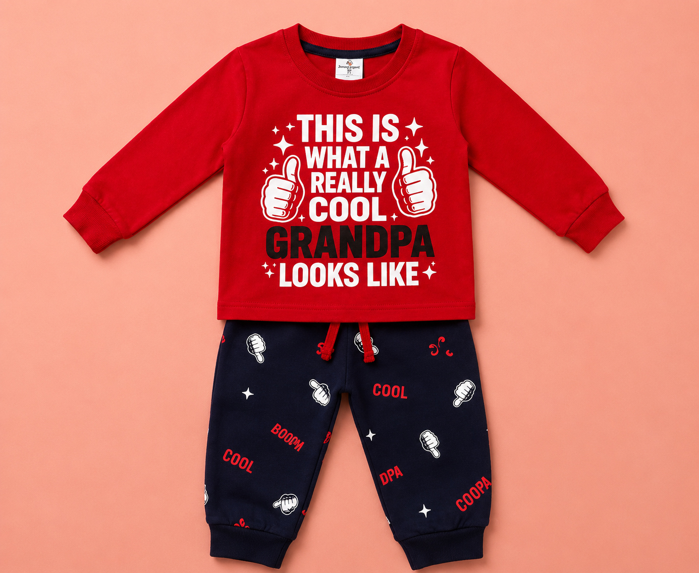 Cool Grandpa Kids Outfit Set | Red Sweatshirt & Navy Joggers