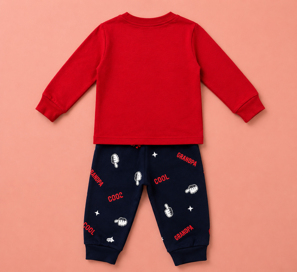 Cool Grandpa Kids Outfit Set | Red Sweatshirt & Navy Joggers