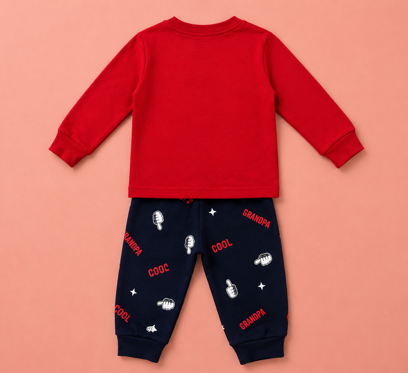 Cool Grandpa Kids Outfit Set | Red Sweatshirt & Navy Joggers