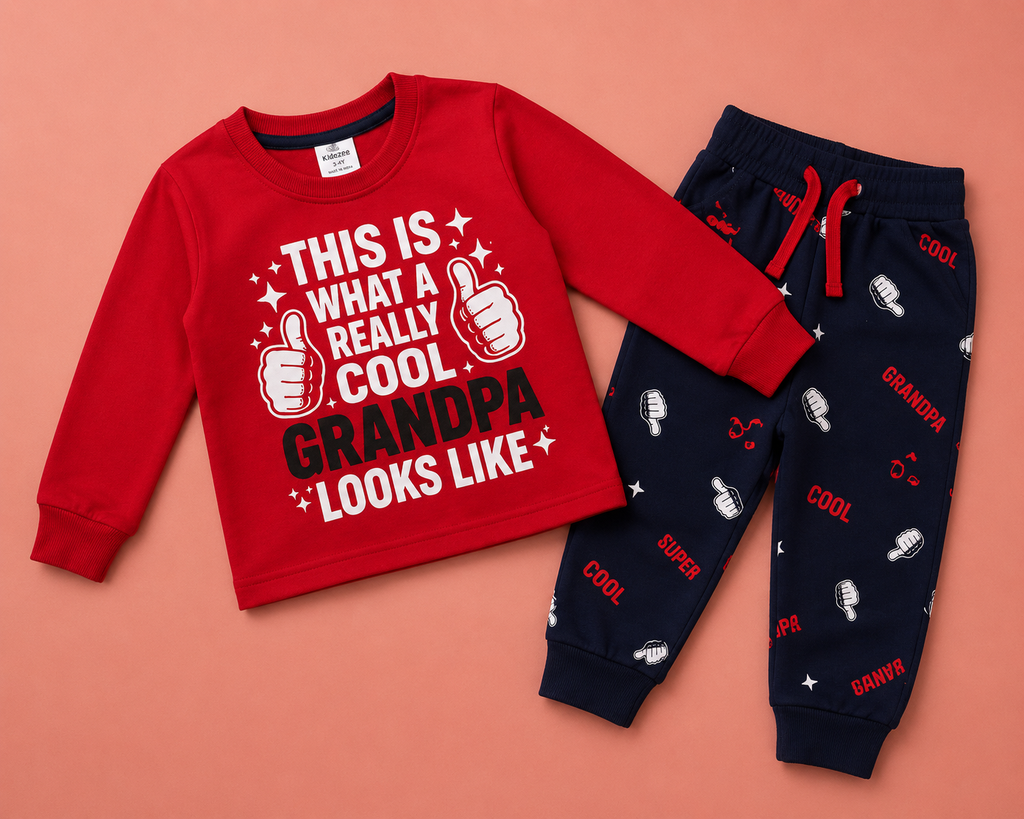 Cool Grandpa Kids Outfit Set | Red Sweatshirt & Navy Joggers