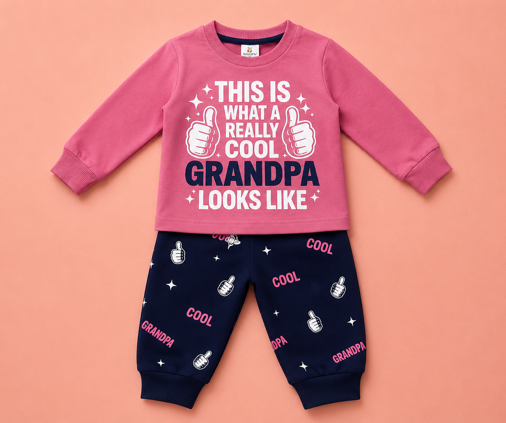Cool Grandpa Kids Outfit Set | Pink Sweatshirt & Navy Joggers