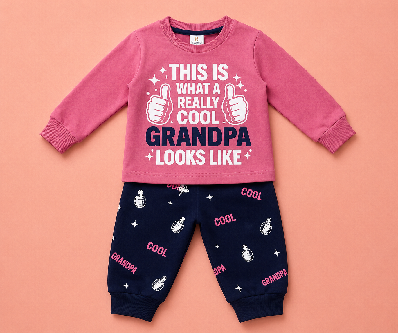 Cool Grandpa Kids Outfit Set | Pink Sweatshirt & Navy Joggers