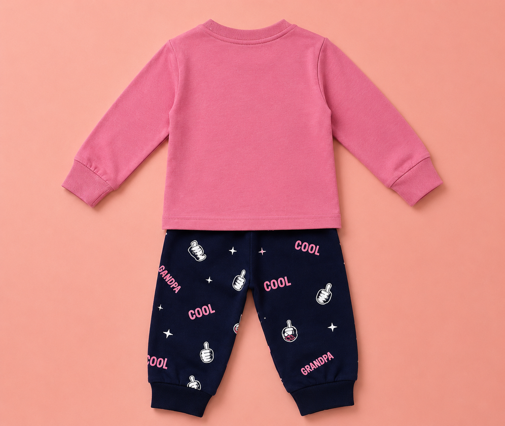 Cool Grandpa Kids Outfit Set | Pink Sweatshirt & Navy Joggers