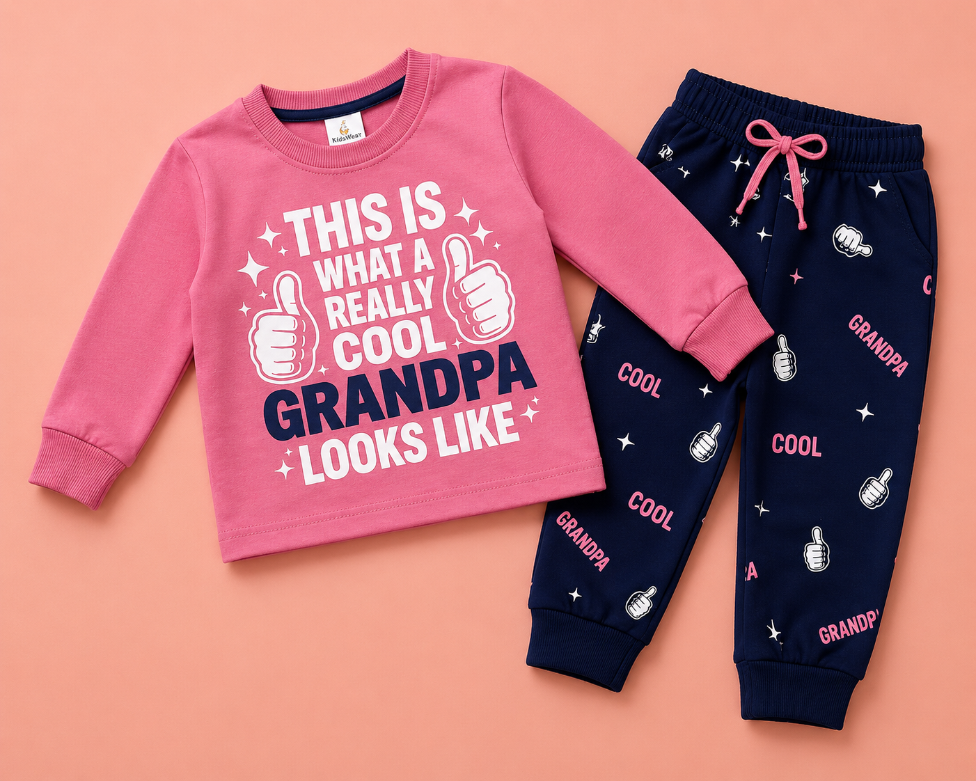 Cool Grandpa Kids Outfit Set | Pink Sweatshirt & Navy Joggers
