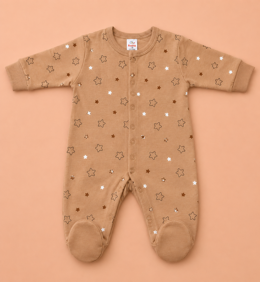 Baby Star Print Footed Sleepsuit | Soft Cotton One-Piece Romper