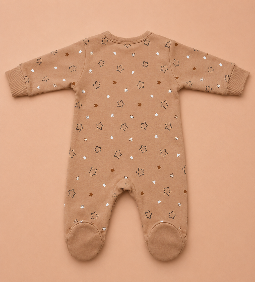 Baby Star Print Footed Sleepsuit | Soft Cotton One-Piece Romper